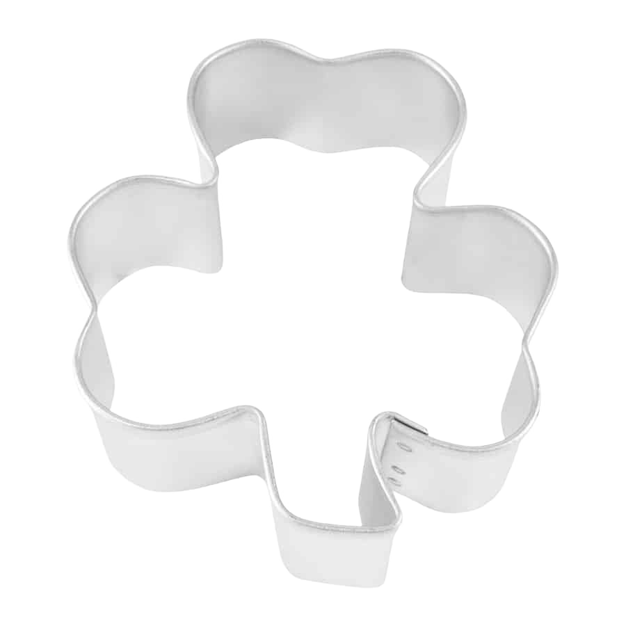 Metal shamrock-shaped cookie cutter for crafting festive treats in baking and home kitchen projects