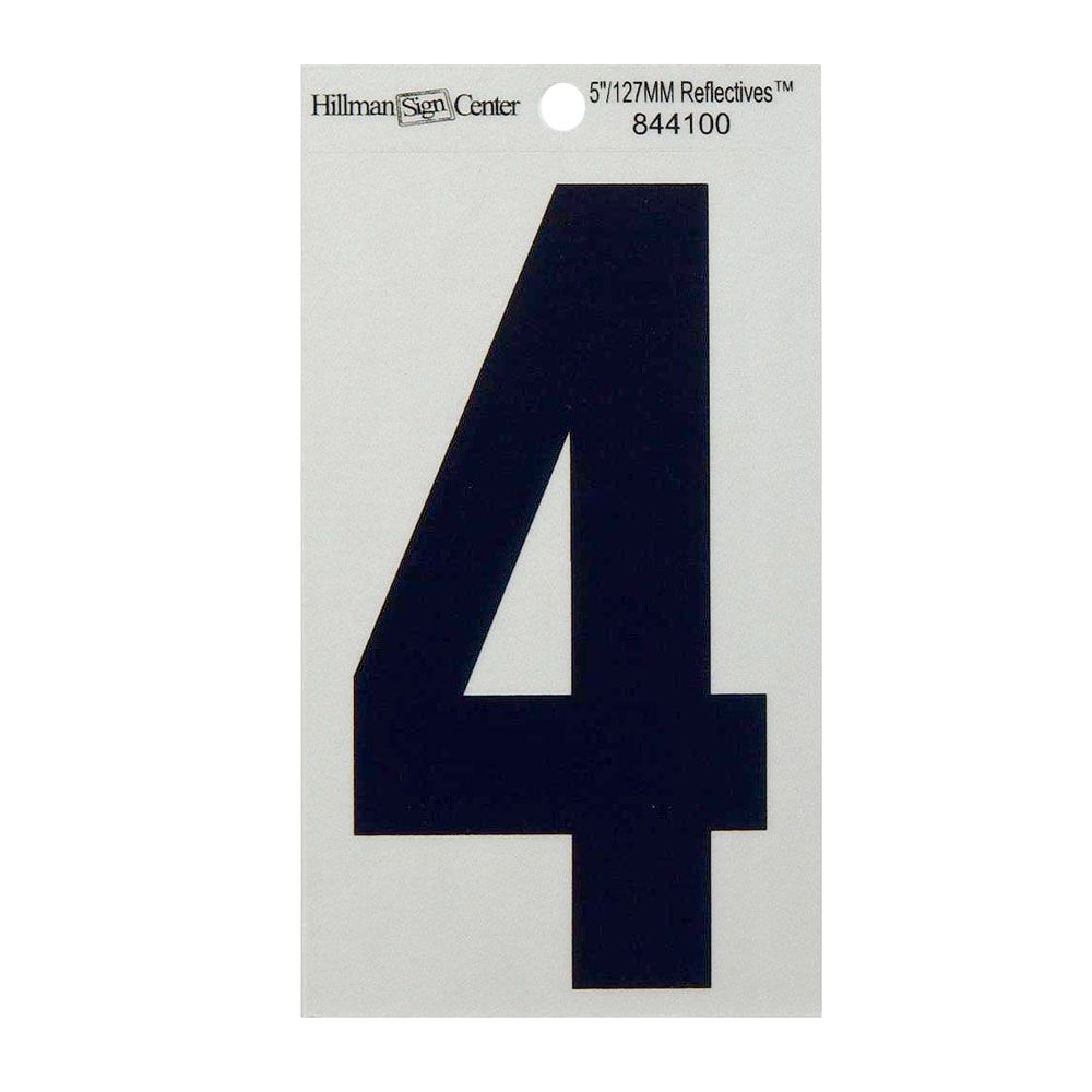 Hillman 5-In. Black & Silver Reflective Adhesive House Number 4