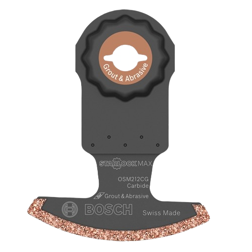 Carbide grit segment blade for Bosch oscillating tools, designed for grout and abrasive cutting in home improvement tasks