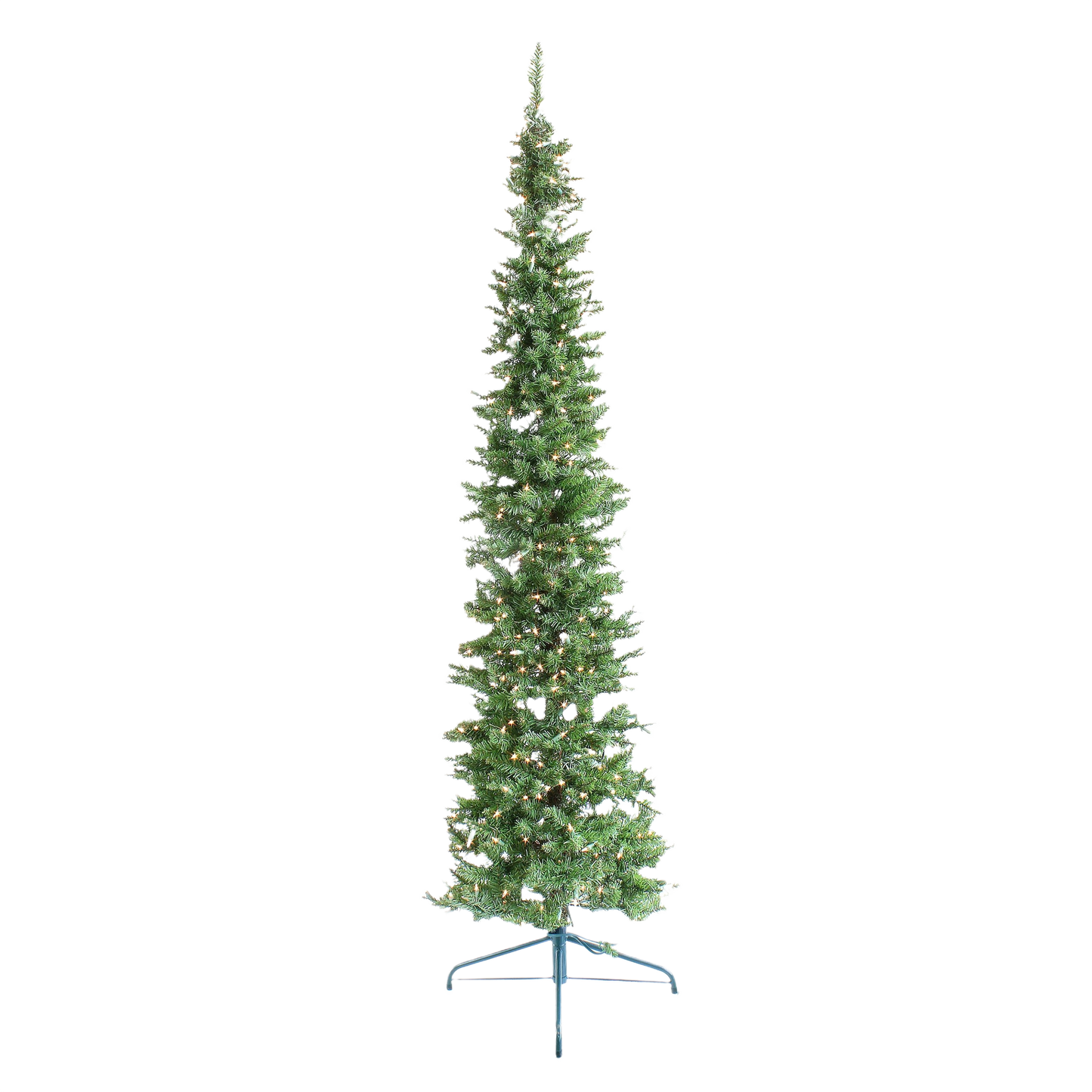 Slim artificial spruce Christmas tree with clear incandescent lights, ideal for holiday decor in Christmas and home collections