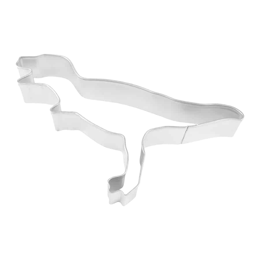 Tinplated steel cookie cutter shaped like a T-Rex dinosaur for fun baking in kitchen gadgets and bakeware collections