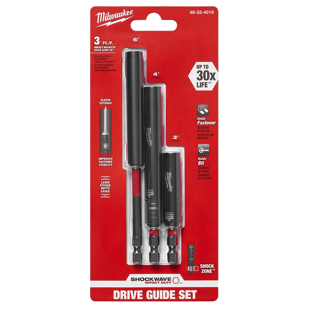 Milwaukee 3-piece impact magnetic drive guide set with Shockzone technology for power tool accessories and home improvement tasks