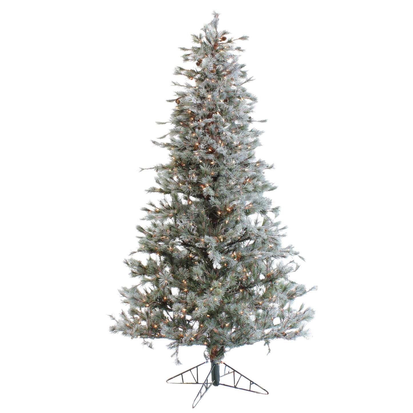 7.5 ft frosted pine artificial tree with sugar plum tint and clear incandescent lights for holiday decor