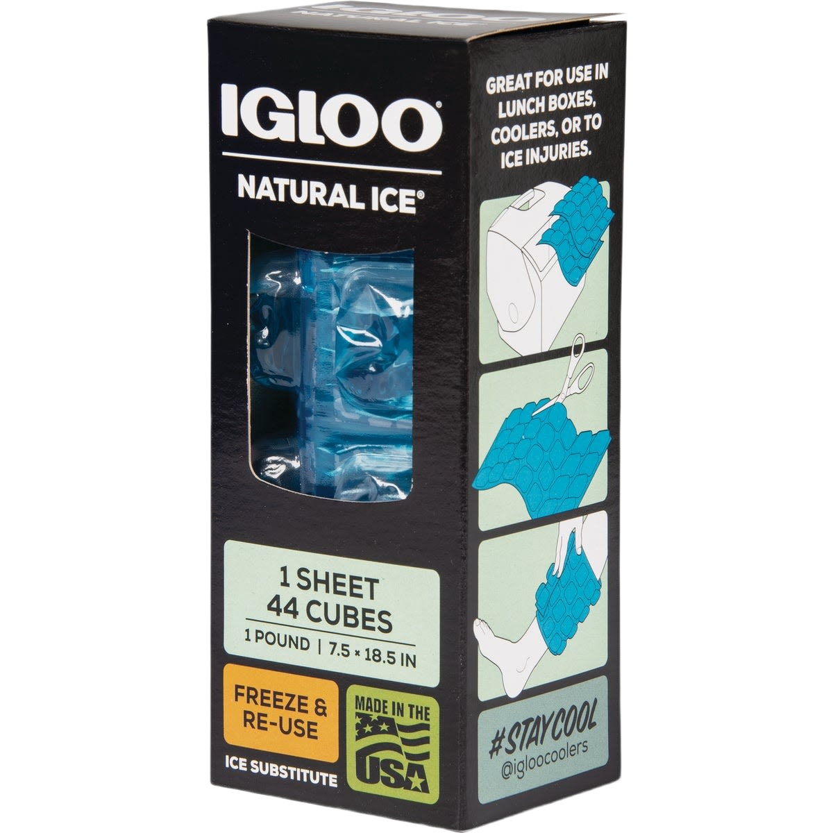 Boxed reusable ice cube sheet with 44 cubes, ideal for kitchen storage, food storage, and dorm organization under $50