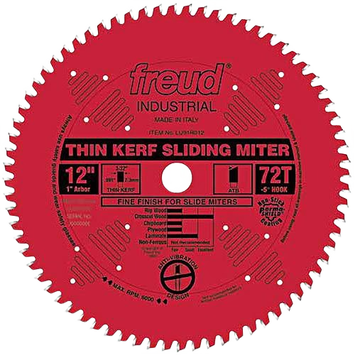 Red thin kerf sliding miter saw blade with 72 teeth for woodworking, part of saw blades and power tool accessories collection