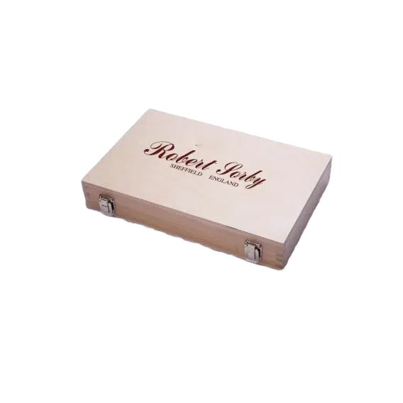 Light wooden case with Robert Sorby logo and metal clasps for secure tool storage in home improvement projects