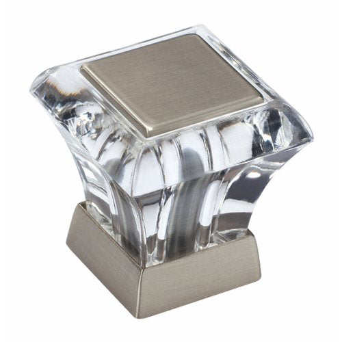 Clear acrylic cabinet knob with satin nickel accents for hardware and furniture accessories collections under $50