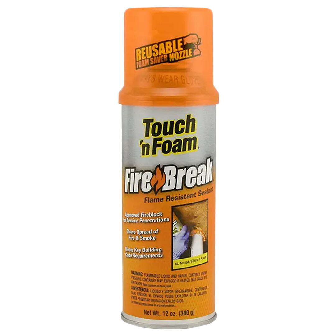 12 oz. can of Touch N' Foam FireBreak flame resistant foam sealant with reusable foam saver nozzle for insulation use
