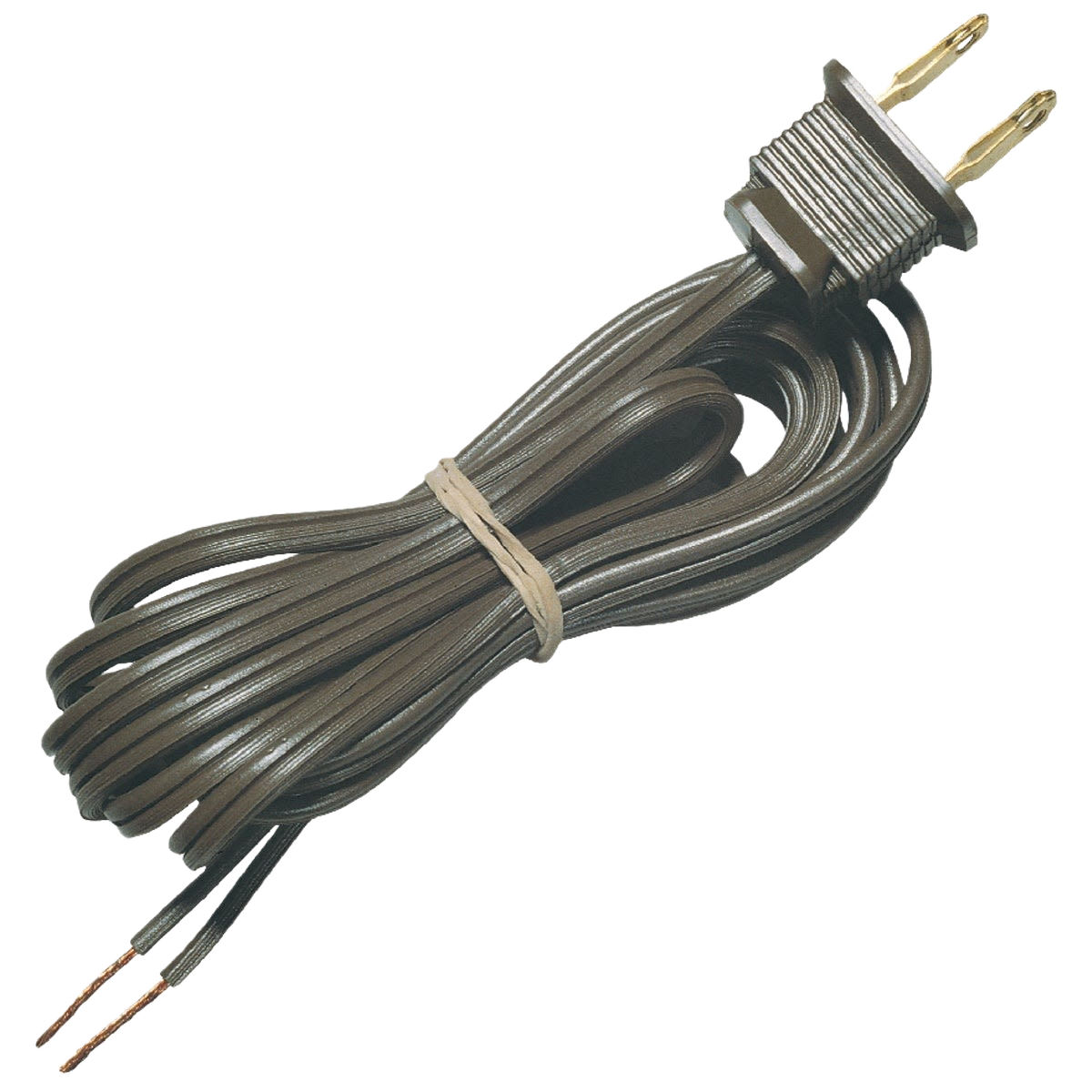 Brown 8-foot lamp cord with polarized plug and stripped ends for easy lamp installation in electrical and lighting accessories