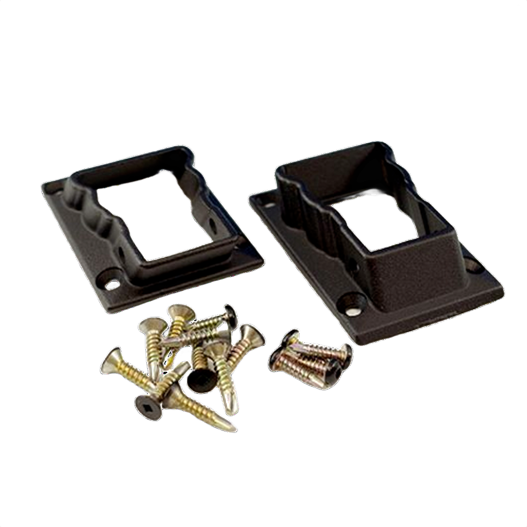 Two black metal level brackets with included screws for deck accessories and outdoor living projects under $50.