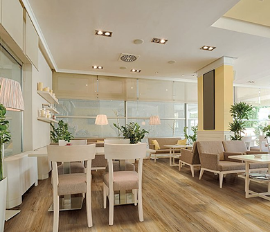 Modern dining area featuring Shaw durable vinyl flooring with natural oak tones in flooring and rugs collection under $100