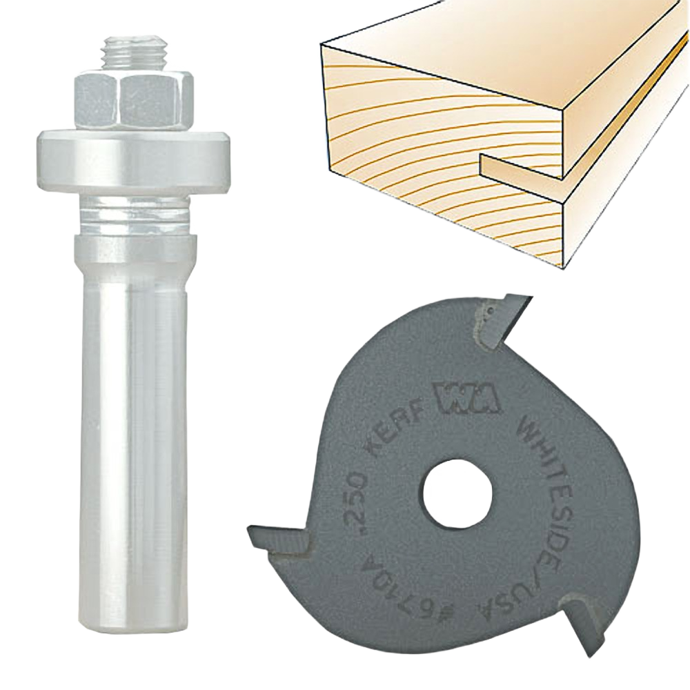Three-wing slotting cutter and router bit designed for precise woodworking slots and tongue cuts in tool accessories collection