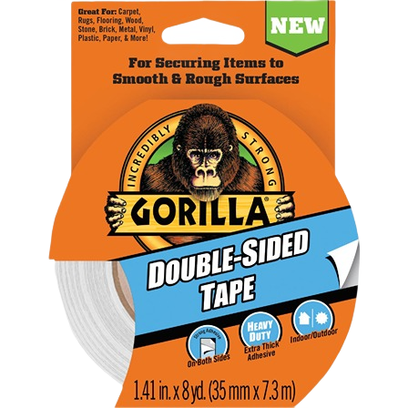 Roll of gray double-sided tape with thick adhesive, designed for indoor and outdoor home improvement projects and tools.