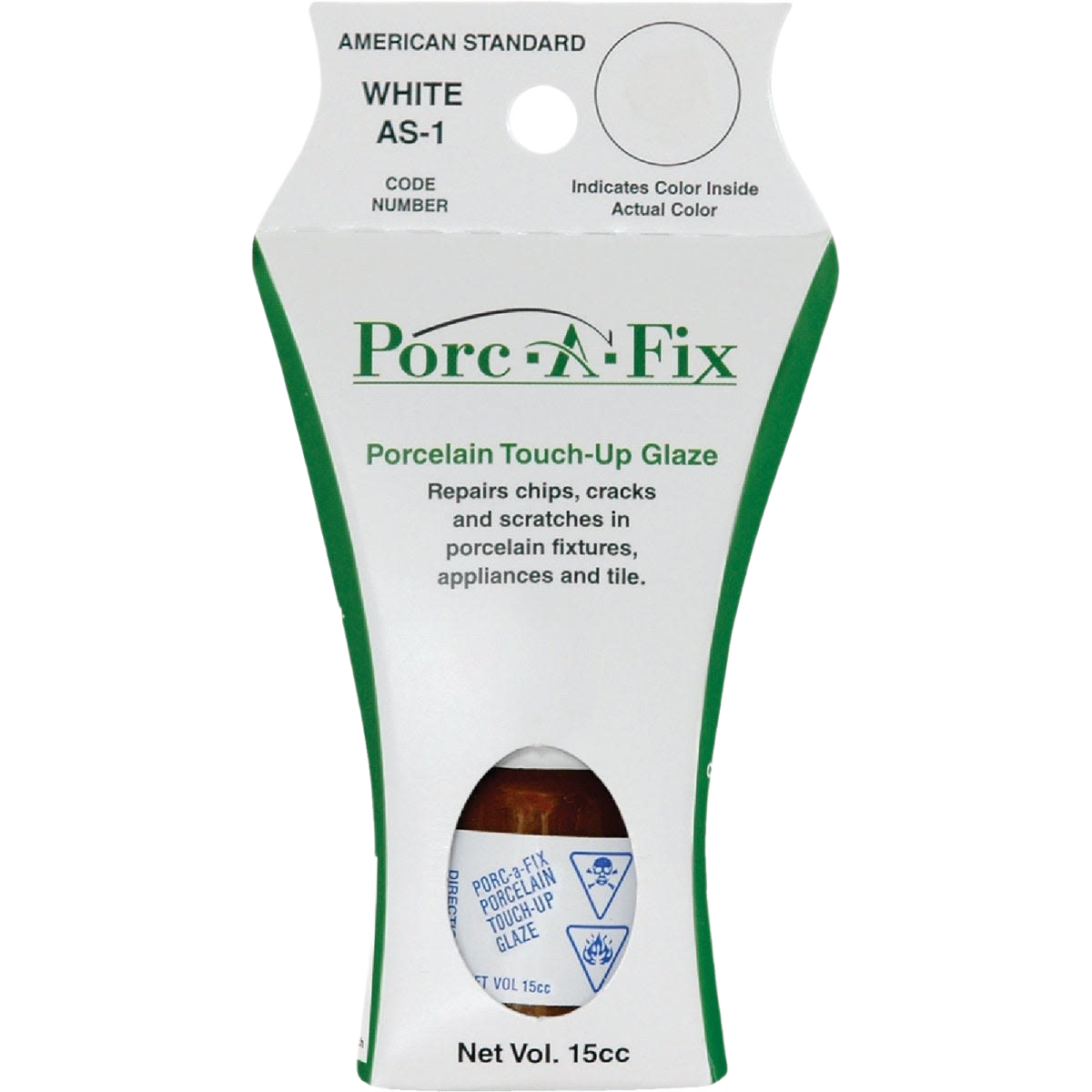 Porc-A-Fix porcelain touch-up glaze in white for repairing chips and cracks on fixtures and appliances in specialty paint collections
