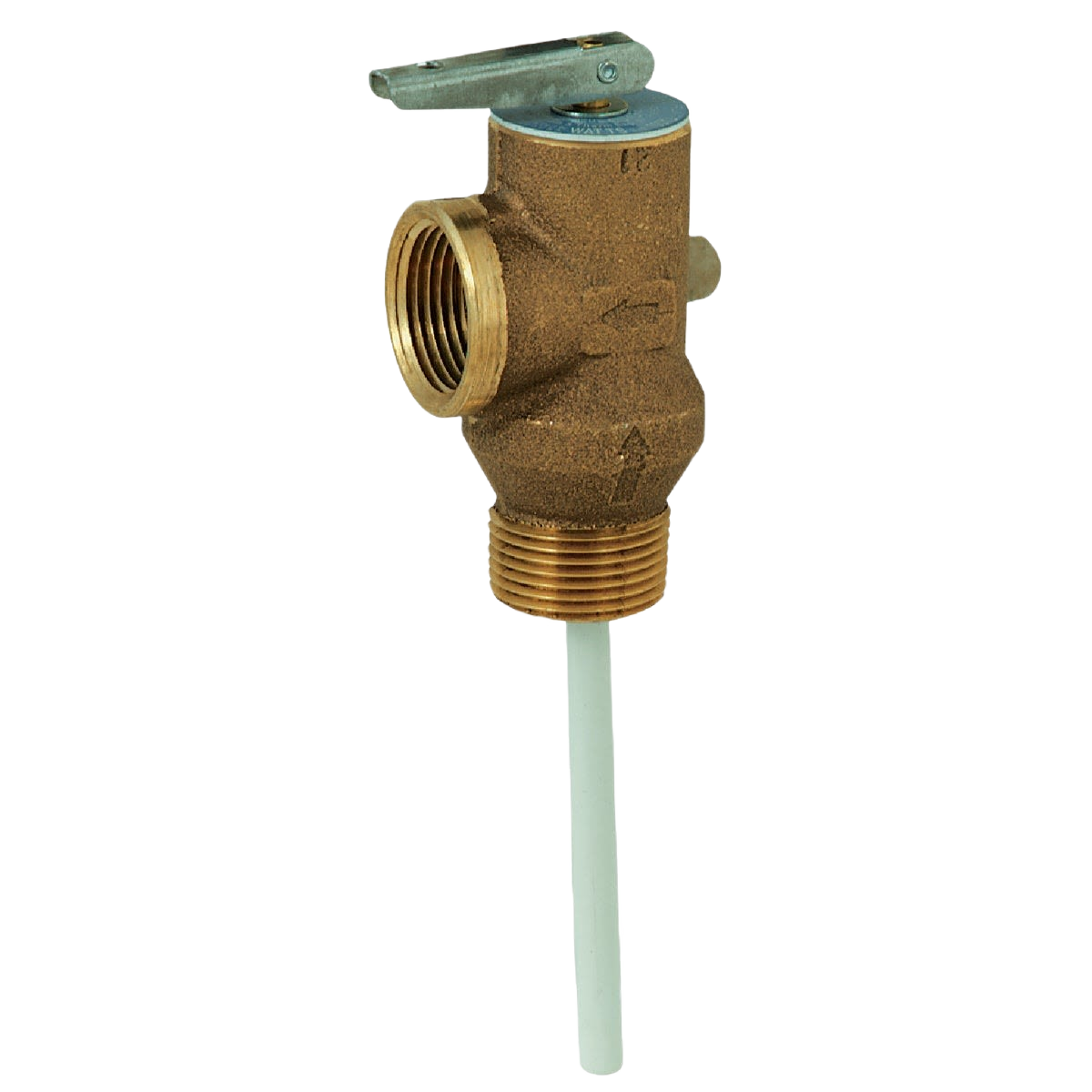 Brass self-closing safety valve with threaded connections and temperature sensing probe for home improvement use
