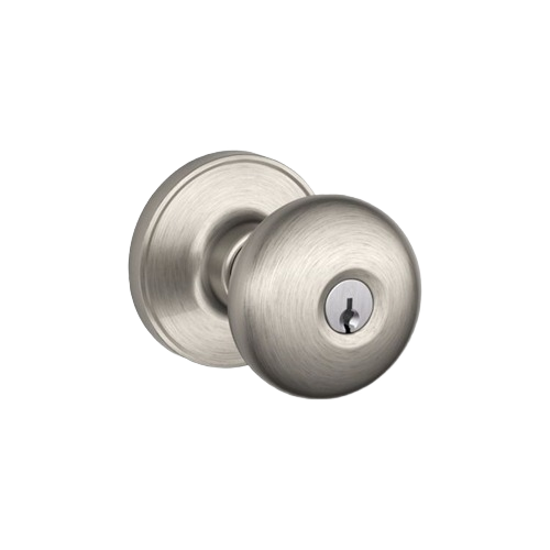 Satin nickel keyed entry door knob with round design for secure home access in Door Knobs & Hardware collection