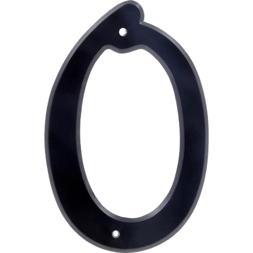 Black plastic house number zero with nail-on holes for easy installation in home improvement projects