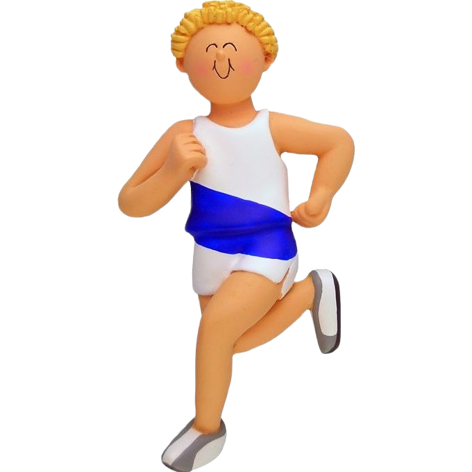 Blonde male runner figurine wearing white and blue outfit for Christmas Ornaments & Tree Decorations under $50 collection
