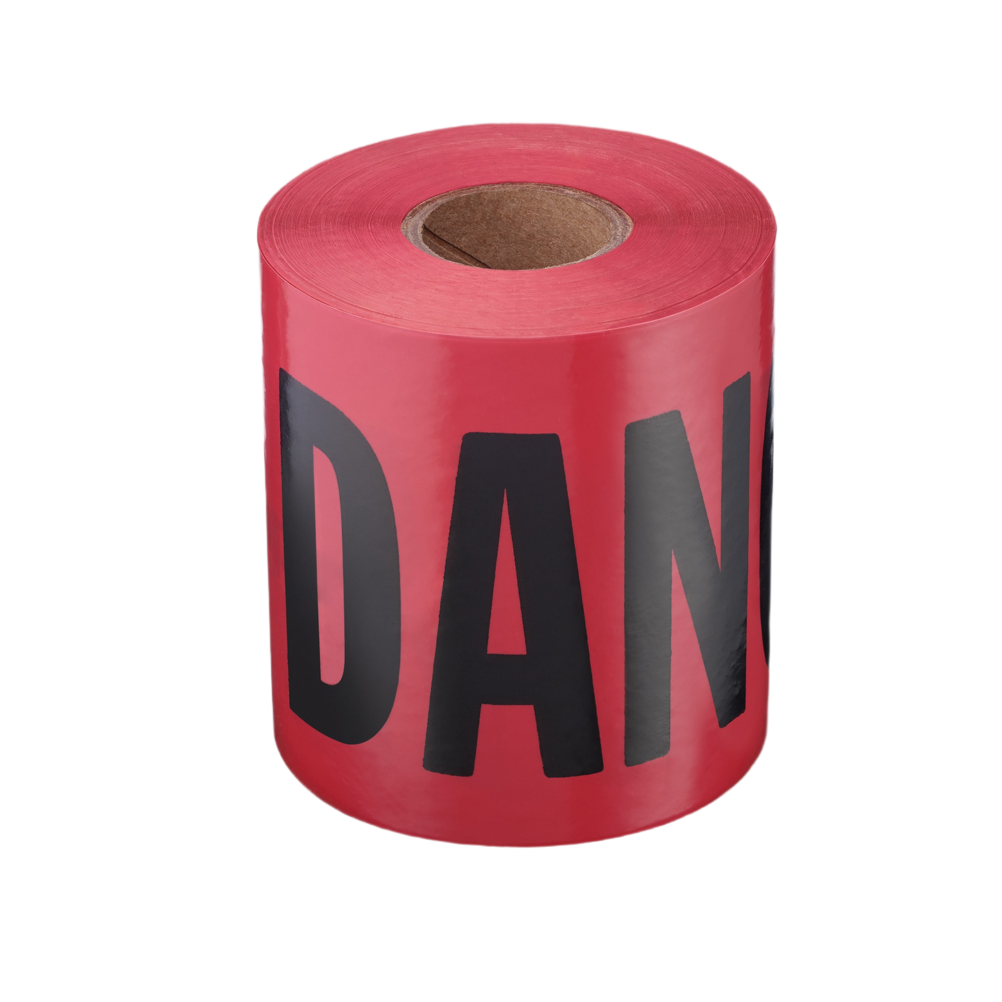 Roll of bright red caution tape with large black warning letters for use in tool accessories and home improvement safety.