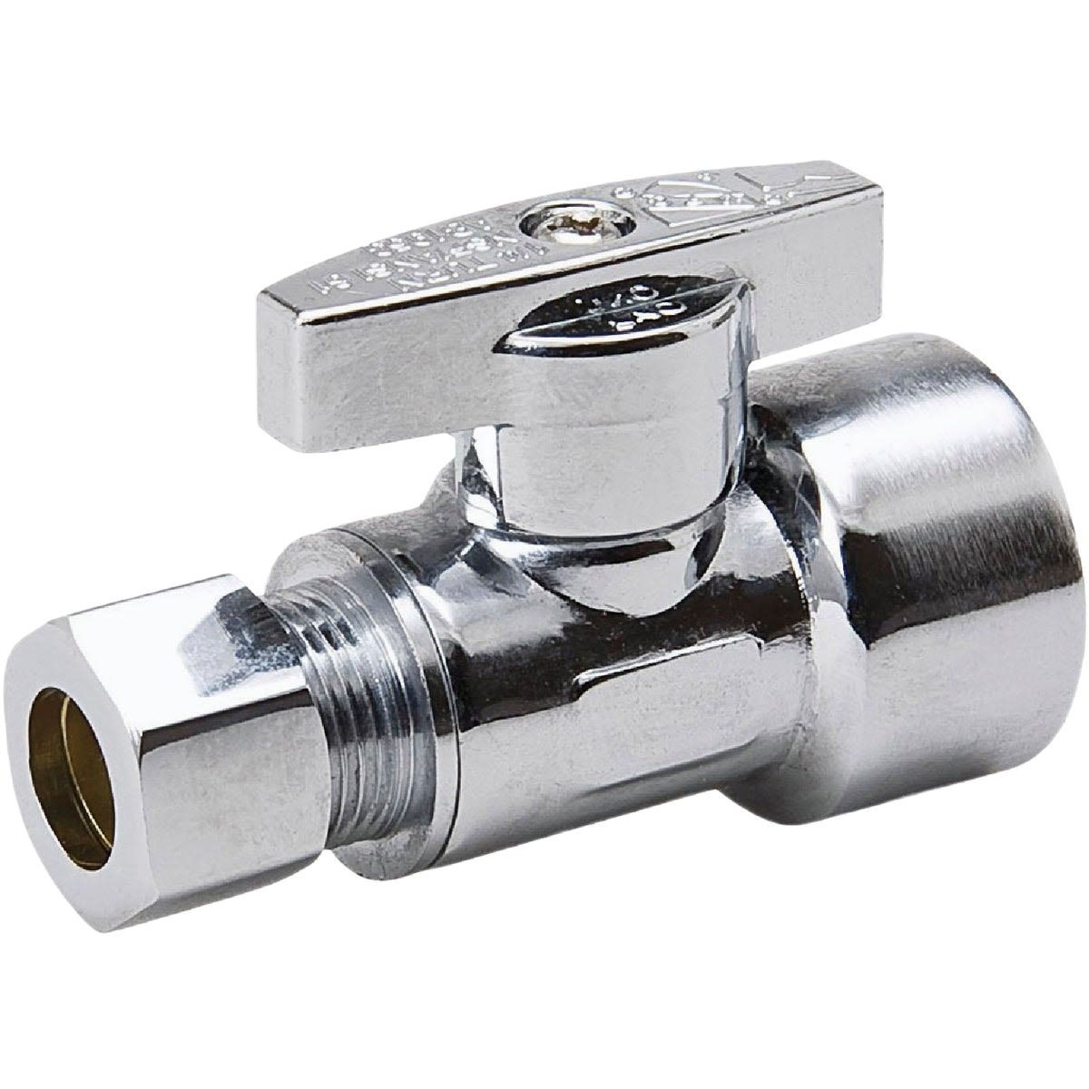 Chrome quarter turn straight valve with threaded fittings for plumbing and home improvement projects