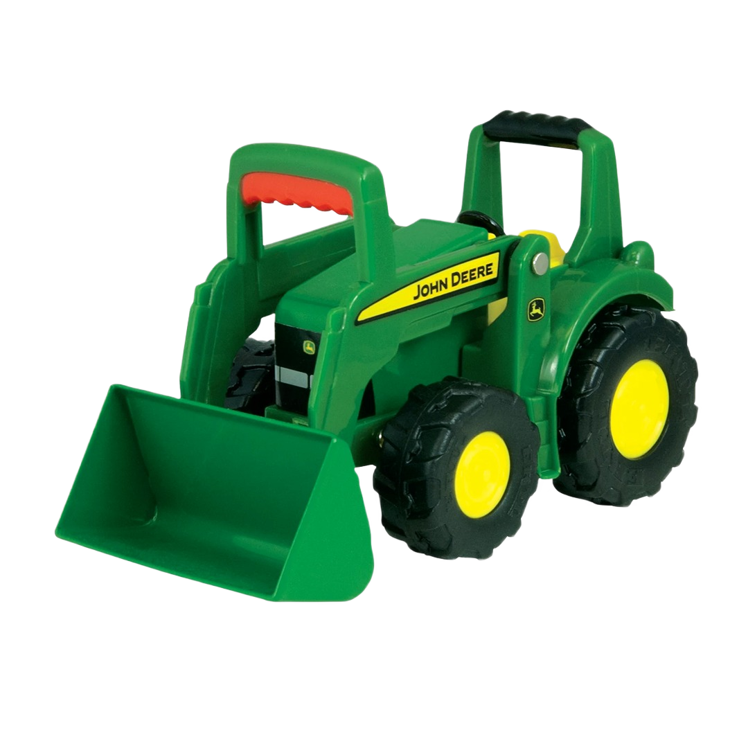 Green and yellow toy front loader with large wheels, designed for imaginative play in Toys & Games collection under $50