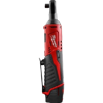 Compact red and black cordless ratchet with ergonomic grip and LED power indicator for home improvement tools use