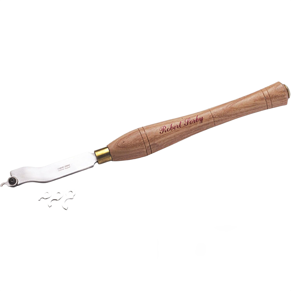 Woodturning captive ring tool with wooden handle and steel cutting blade for woodworking and home improvement tasks