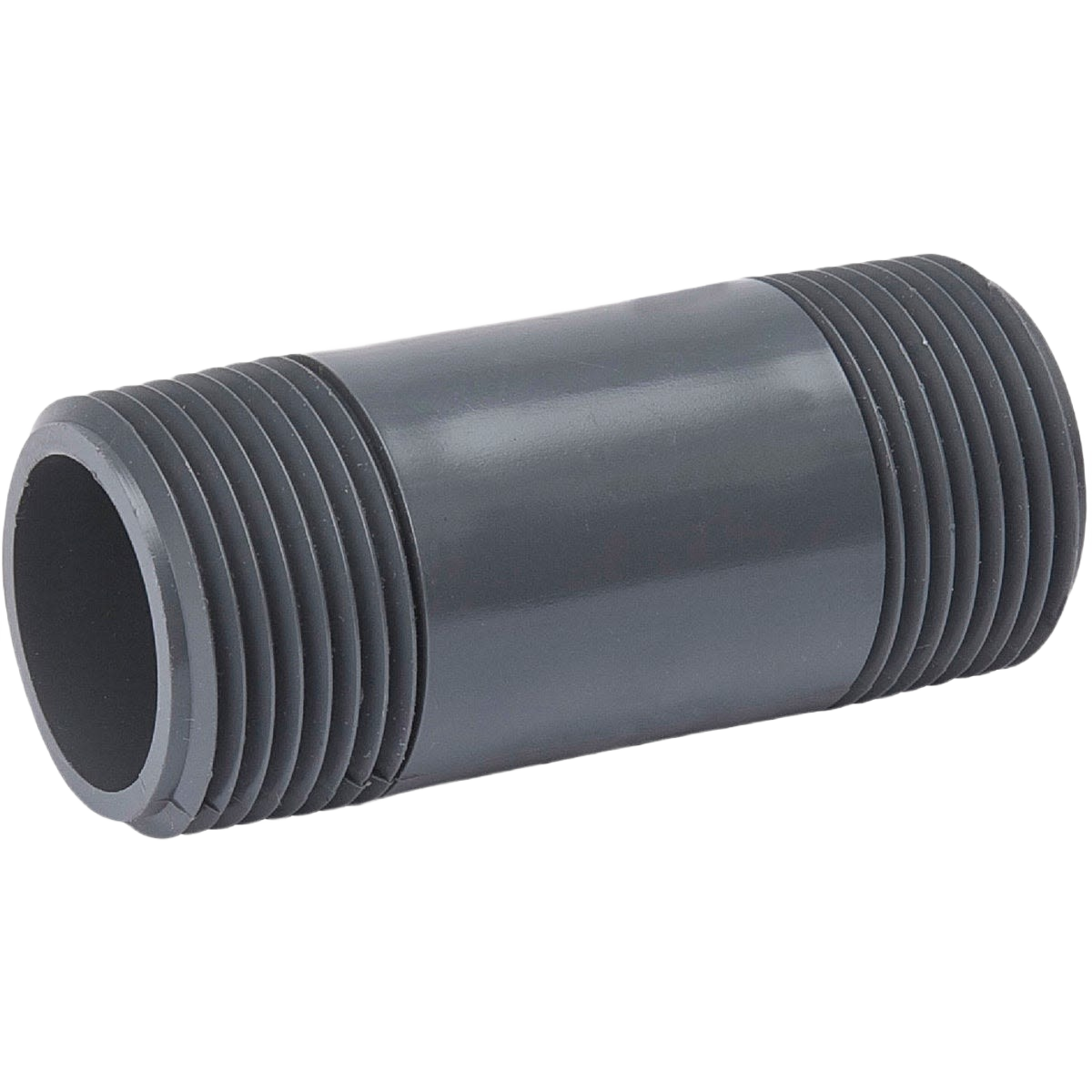 Gray Schedule 80 PVC pipe nipple with threaded ends for plumbing in pipes and fittings under $50 collection