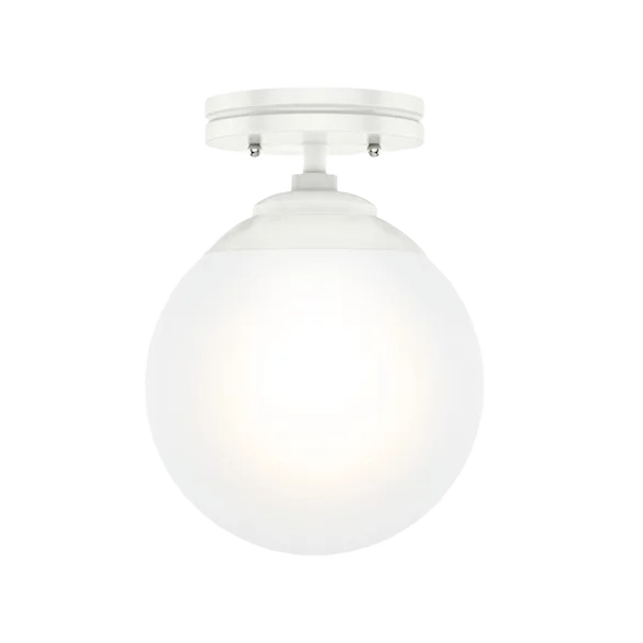 Semi-flush mount ceiling light fixture in matte white with cased white glass, under $100 lighting and home improvement collections