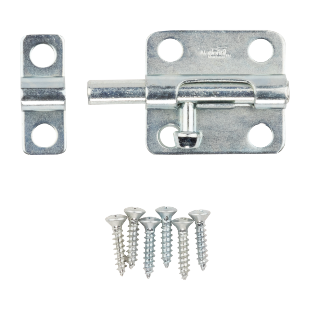 Zinc steel door barrel bolt with mounting screws for securing lightweight doors in door accessories and hardware under $50 collection
