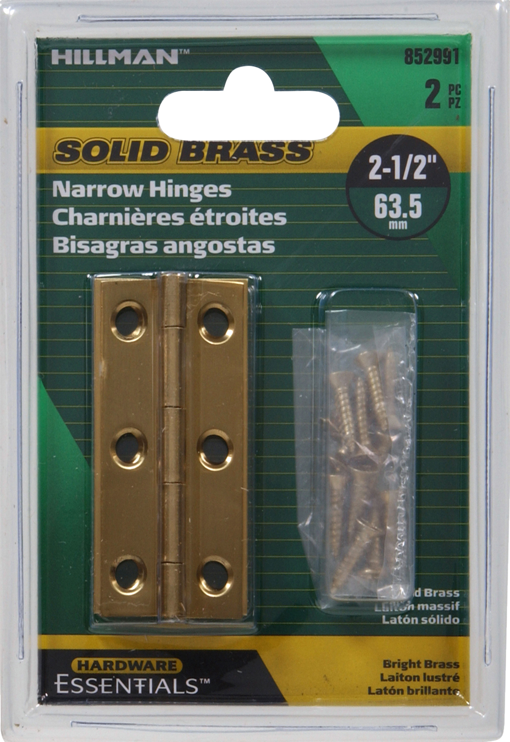 Hardware Essentials 2-1/2" Narrow Hinge Bright Brass, 2-Pack