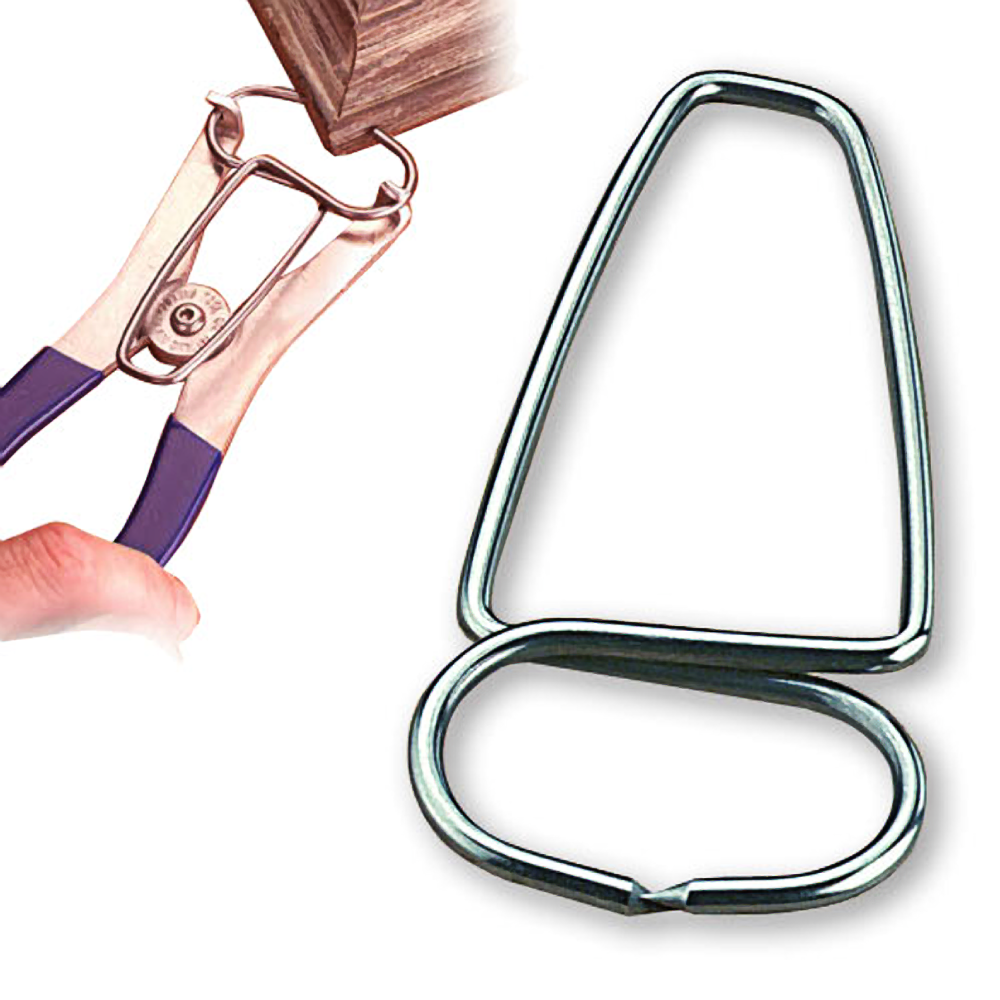Steel spring clamp with ergonomic handles for securing miter joints in tools and home improvement projects