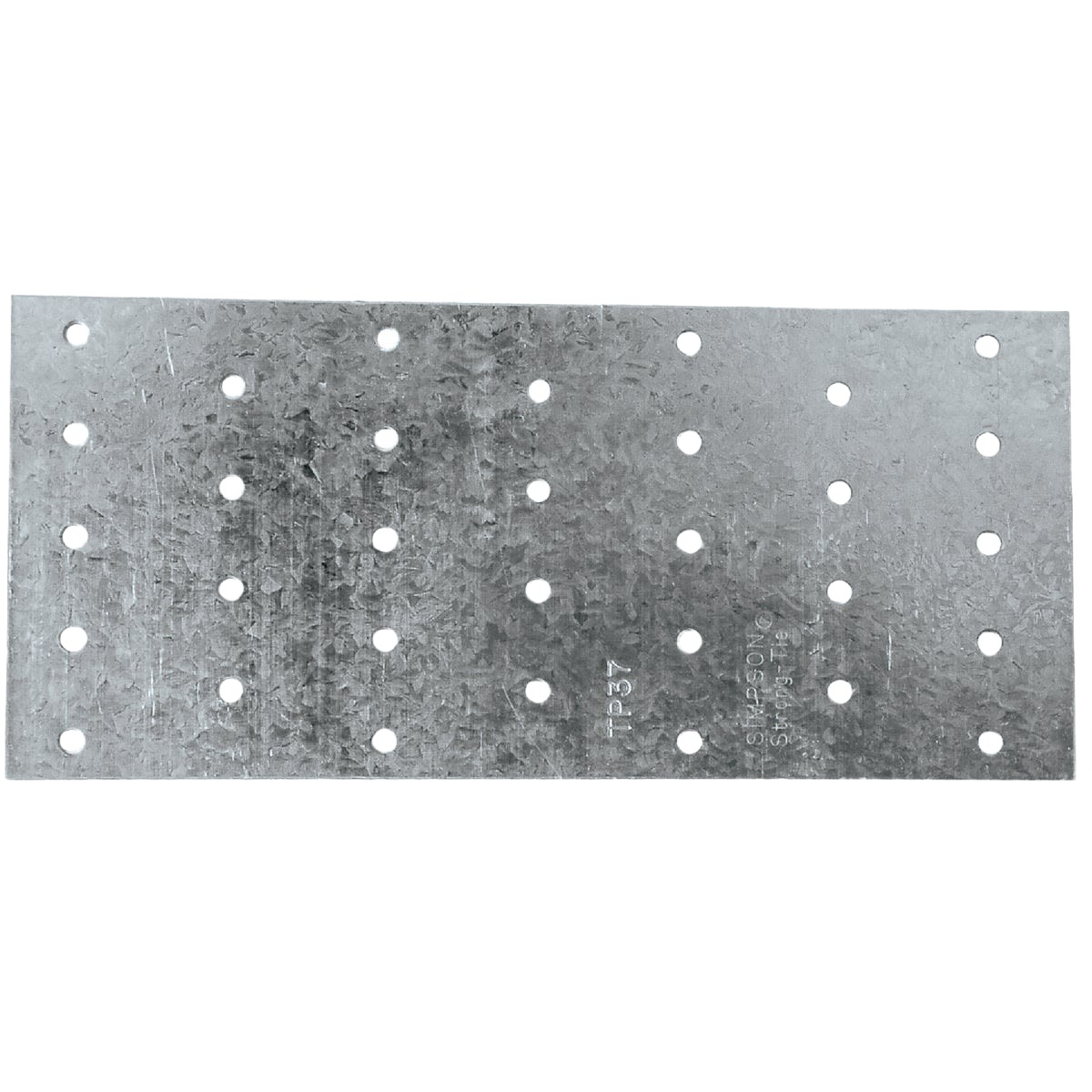 Galvanized steel structural tie plate with multiple holes for secure fastening in lumber and building projects