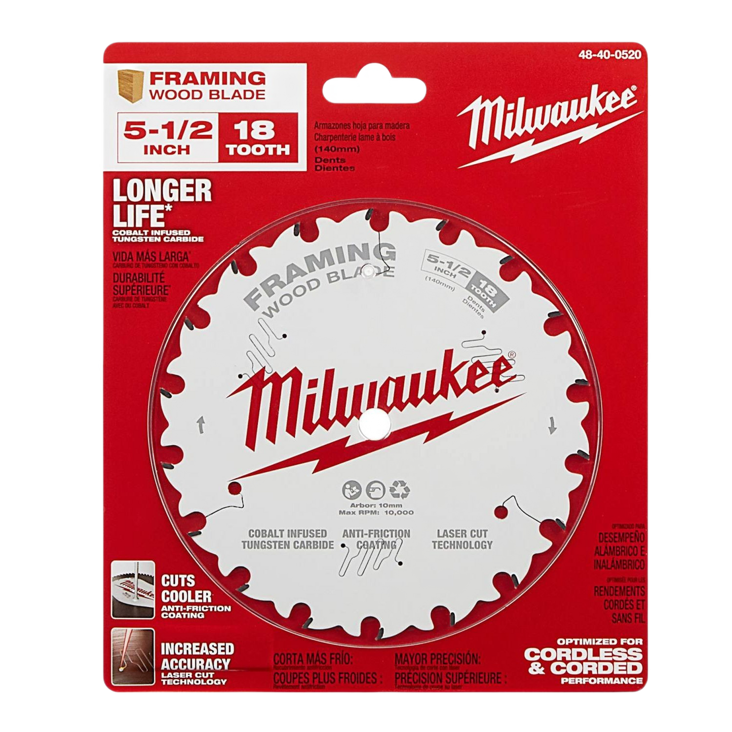 5-1/2 inch Milwaukee framing saw blade with 18 teeth, cobalt infused tungsten carbide, anti-friction coating for tool accessories