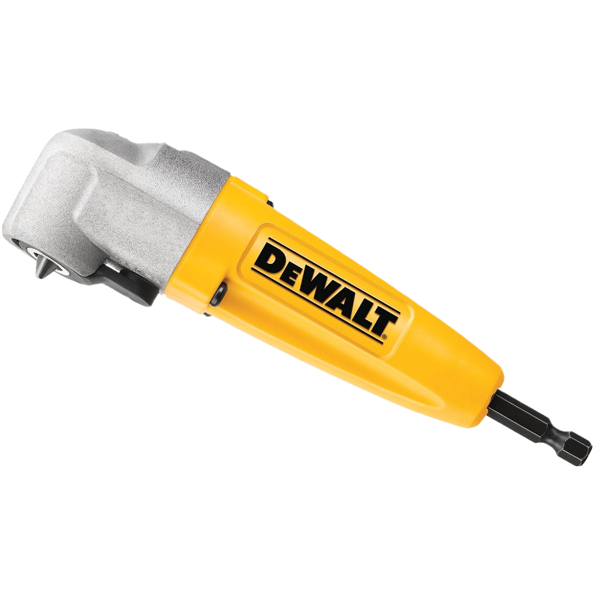 Right angle drill attachment with yellow handle and magnetic feature for tool versatility in power tool accessories collections