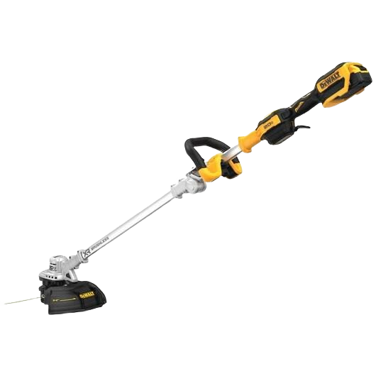 Yellow and black folding string trimmer with 20V MAX battery designed for home improvement and yard maintenance tasks