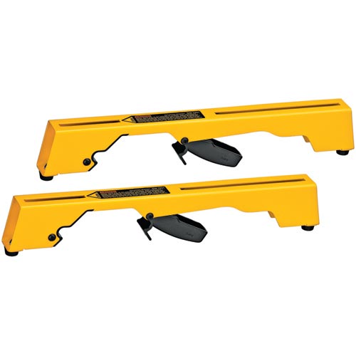 Pair of yellow mounting brackets with black levers for stable miter saw setup in power tool accessory collections