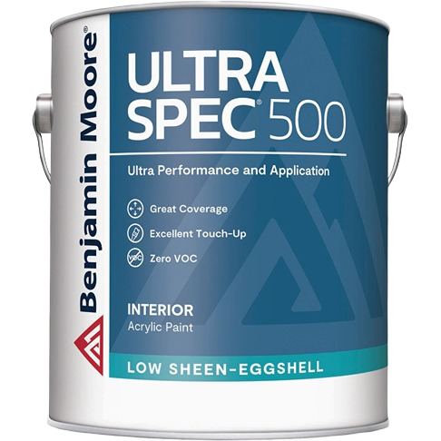 5-gallon can of low sheen eggshell interior acrylic paint from Benjamin Moore for home improvement projects
