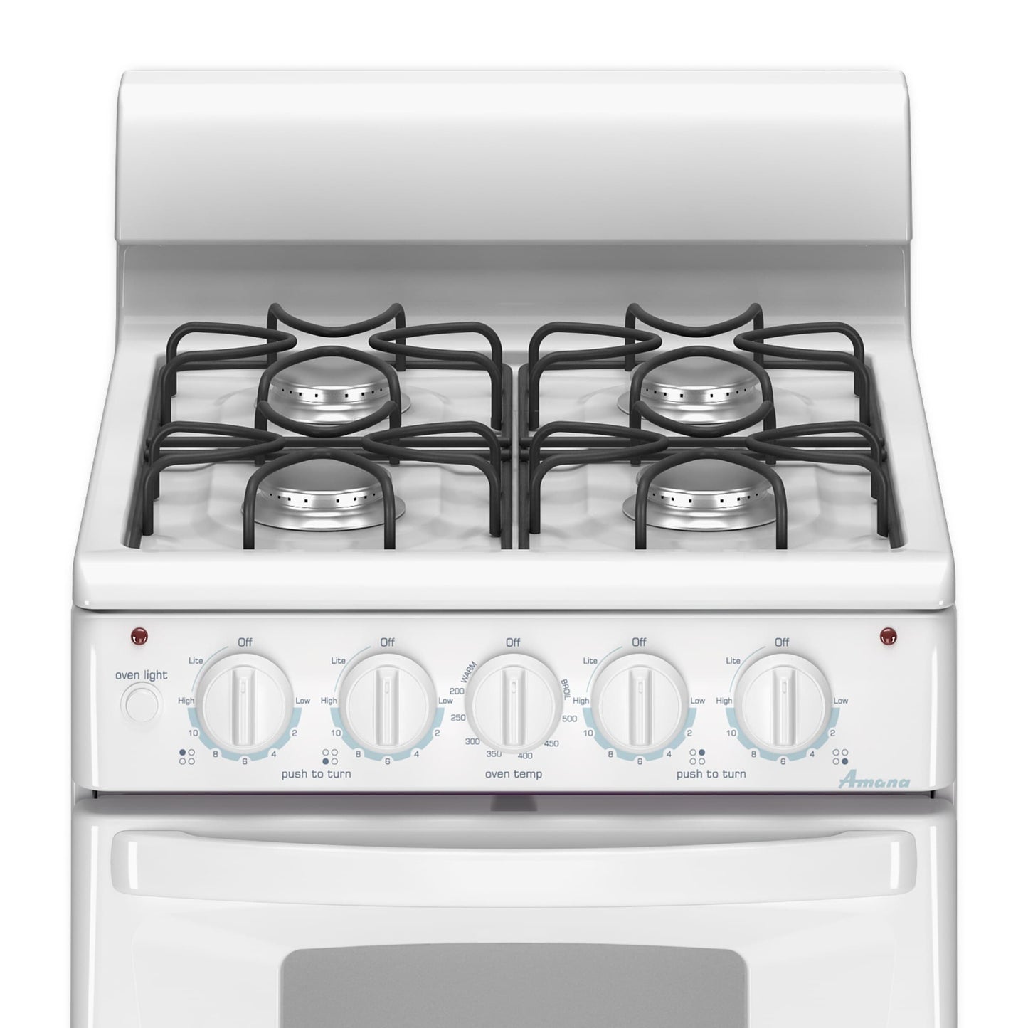White 20-inch gas range with four burners, control knobs, and compact oven from Ranges & Cooktops collection
