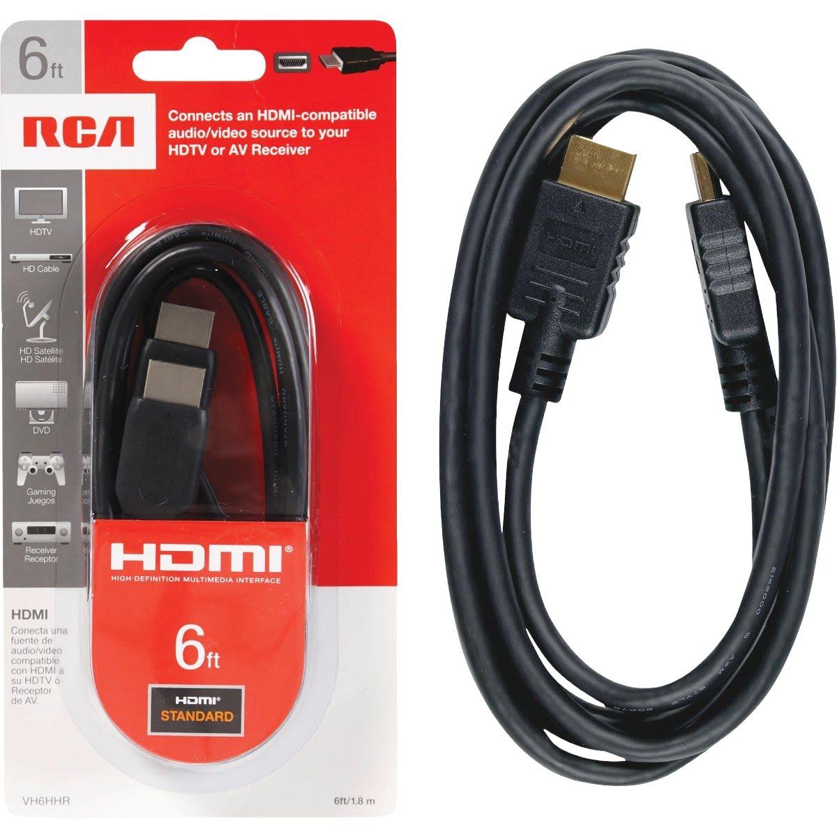6-foot black HDMI cable by RCA with standard connectors, featured in Electrical and Wall Plates & Jacks collections