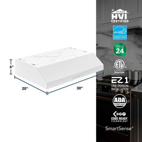 30" Under-Cabinet Range Hood, 490 MAX Blower CFM 1.0 Sones, 3 Speed
