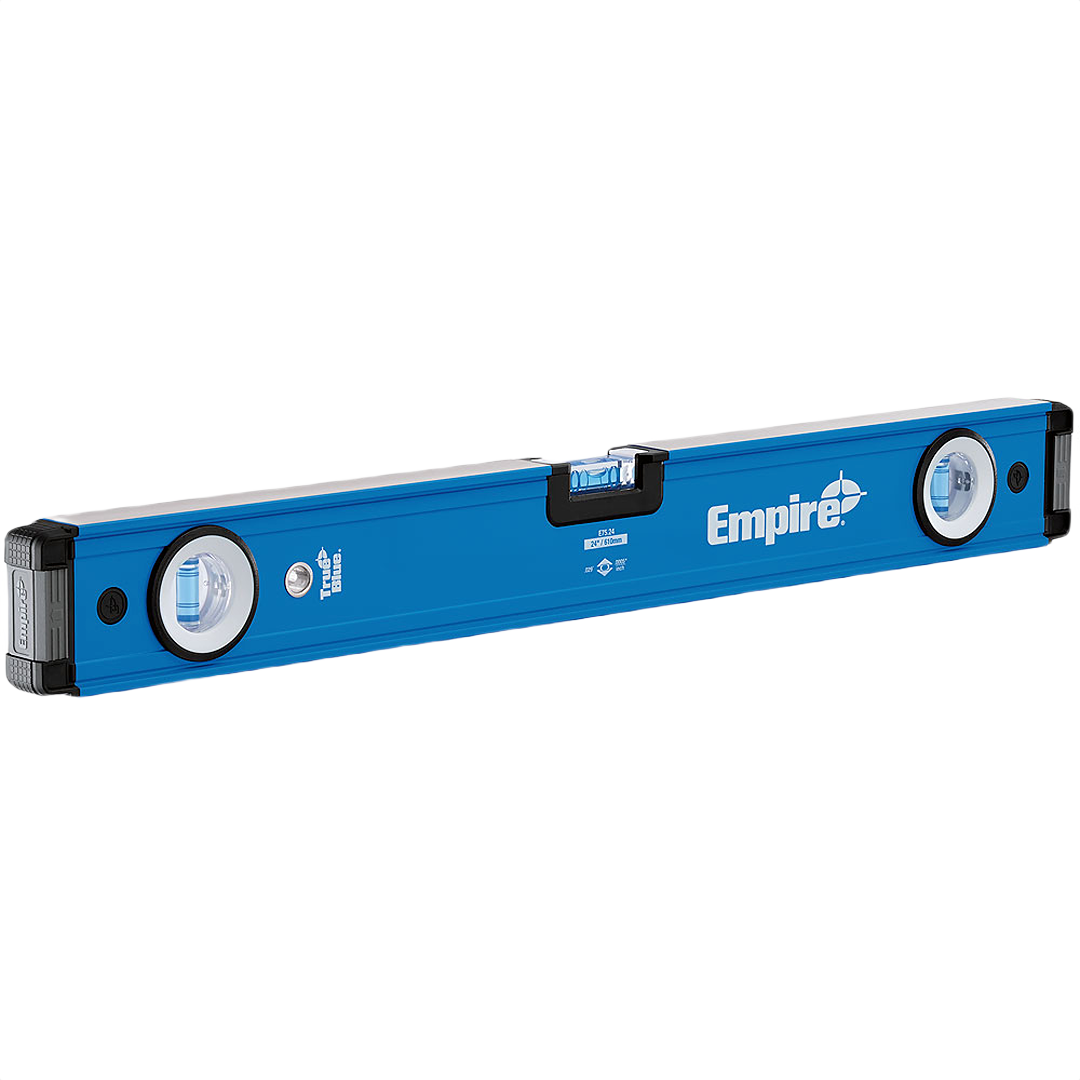 Blue box level with multiple vials for precise measurement, designed for tools and home improvement tasks