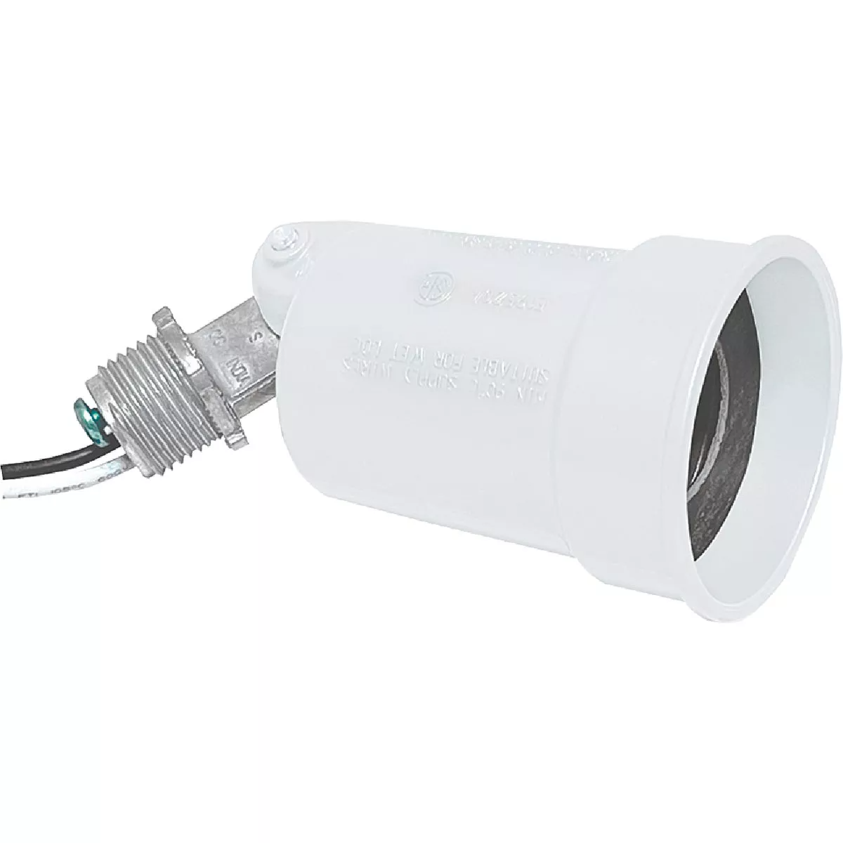 White weatherproof lamp holder with metal threaded base and wired connector for tools and home improvement use