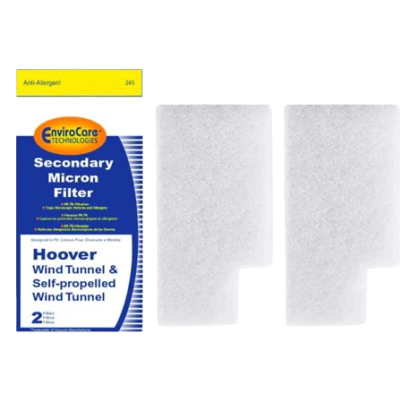 Set of two white micron replacement filters for Hoover WindTunnel vacuum, designed for capturing dust and allergens