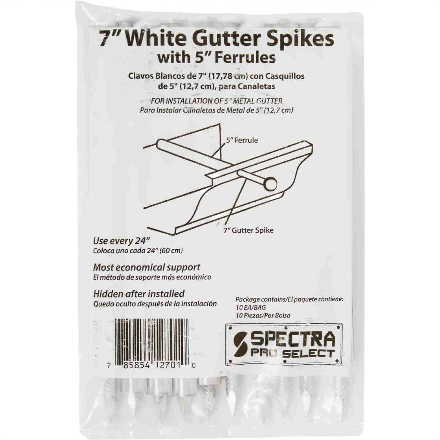 Set of white metal gutter spikes with ferrules designed for secure installation in tools and home improvement projects