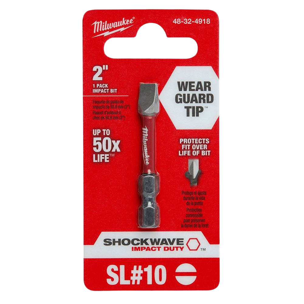 Milwaukee red 2-inch slotted impact bit with Wear Guard Tip for durability in power tool accessories under $50 collection