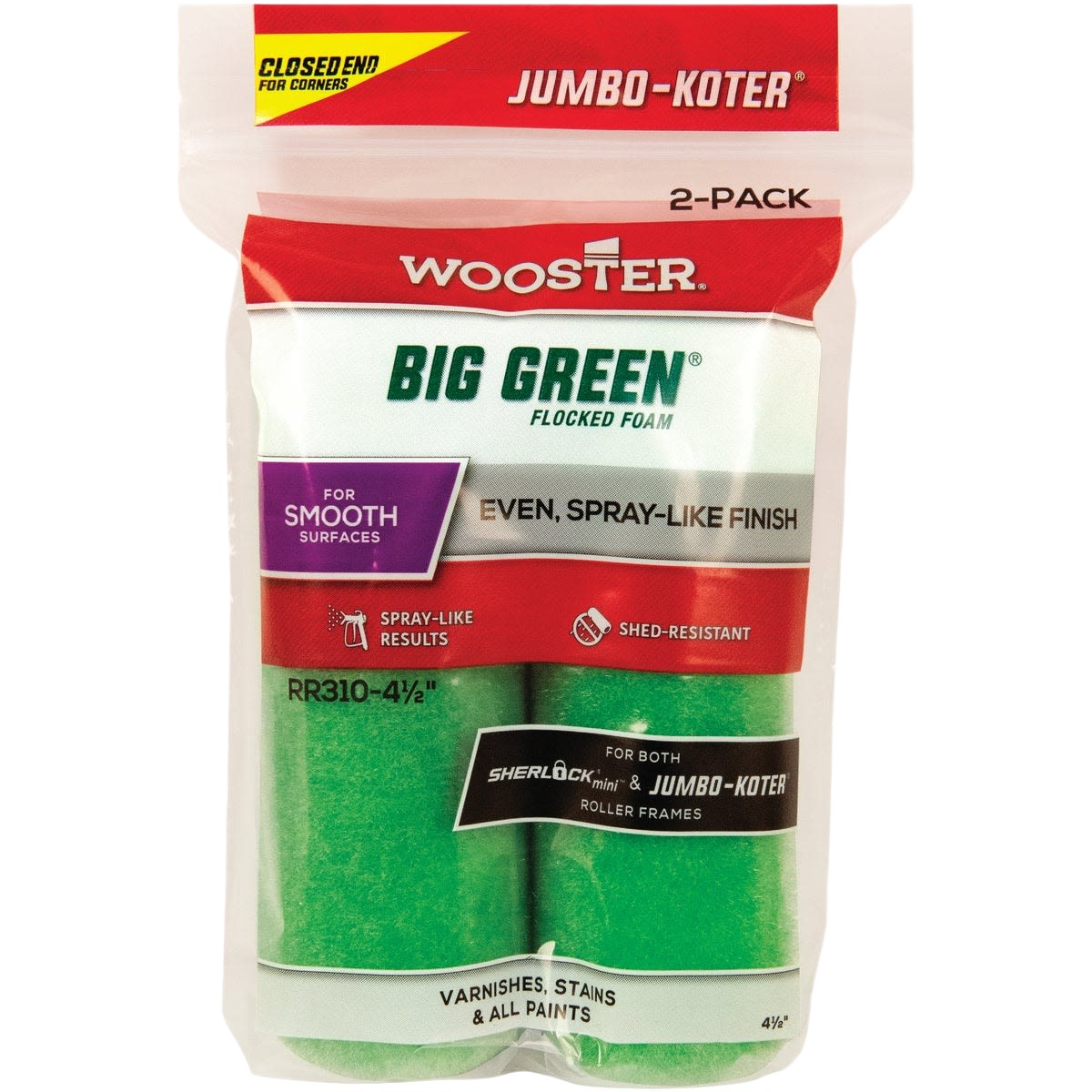 Two-pack of lime green flocked foam roller covers for smooth surfaces in paint sprayers and supplies collections