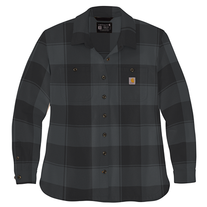 Women's black and gray plaid rugged overshirt with button closures in clothing and women's tops collections