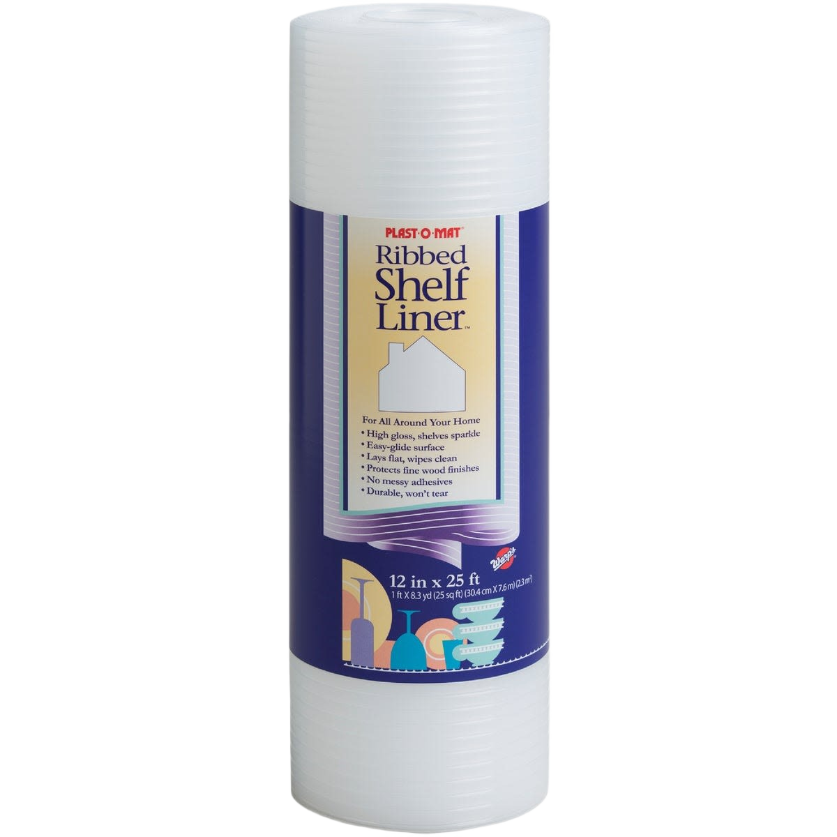 Roll of ribbed nonadhesive shelf liner with white textured surface for home organization and protection