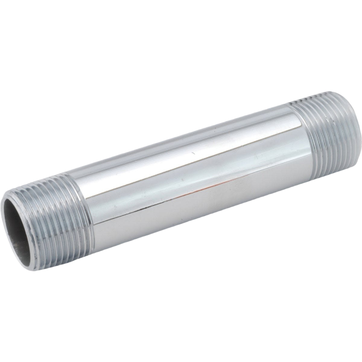 Chrome-finished brass pipe nipple with threaded ends for plumbing and faucet repair projects under $50